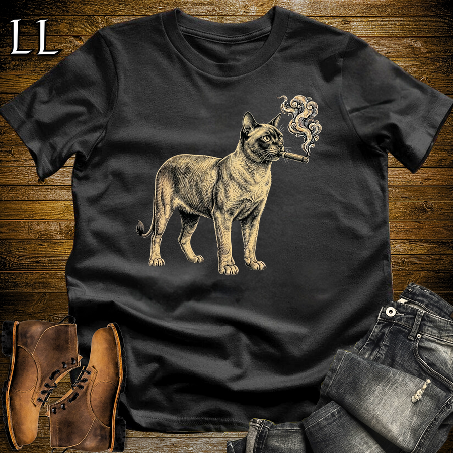 Vintage Cigar Burmese Cat Softstyle T Shirt Black | Cigar Burmese Cat Tee