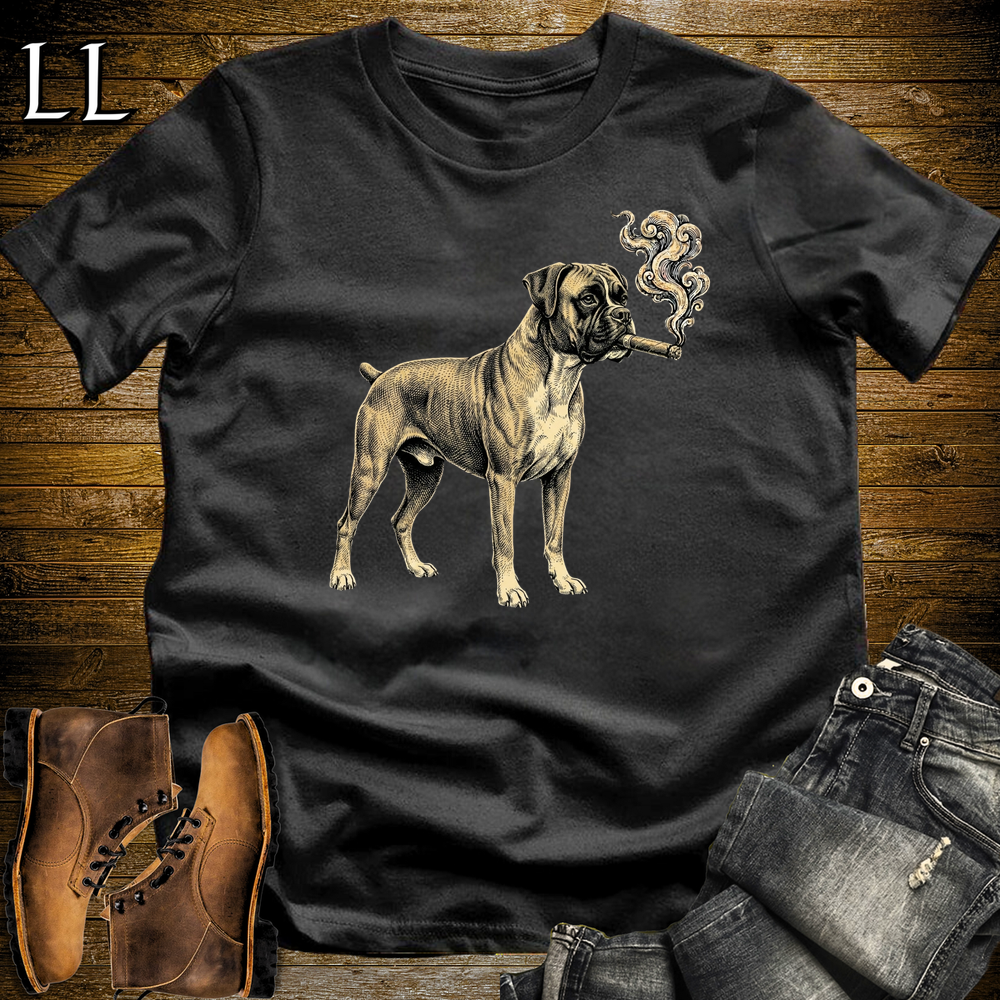 Vintage Cigar Boxer Softstyle T Shirt Black | Cigar Boxer Dog Tee