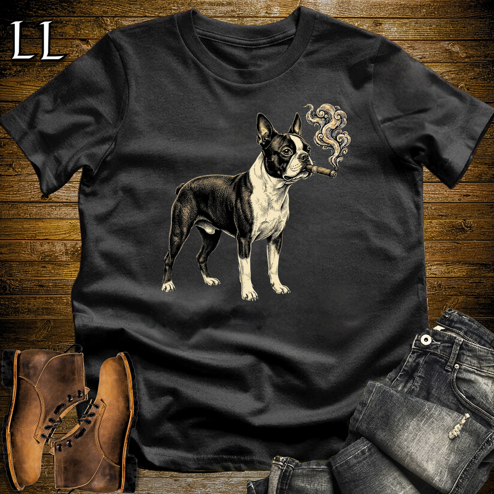 Vintage Cigar Boston Terrier Softstyle T Shirt Black | Cigar Boston Terrier Tee