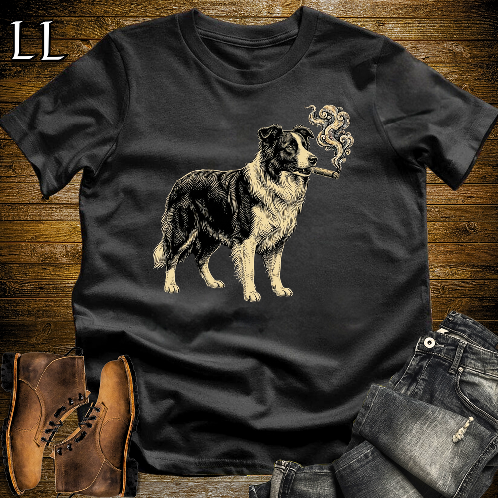 Vintage Cigar Border Collie Softstyle T Shirt Black | Cigar Border Collie Tee