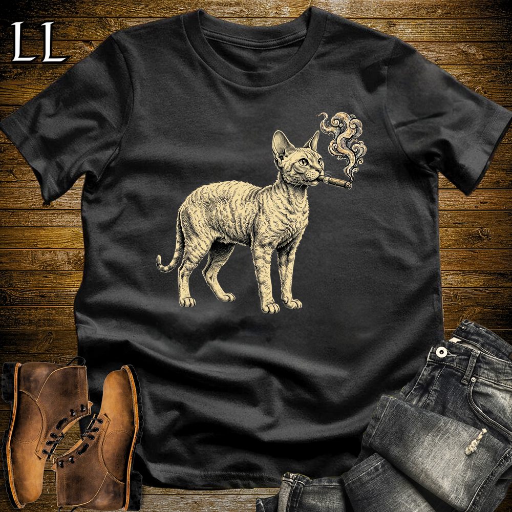 Vintage Cigar Devon Rex Softstyle T Shirt Black | Cigar Devon Rex Cat Tee