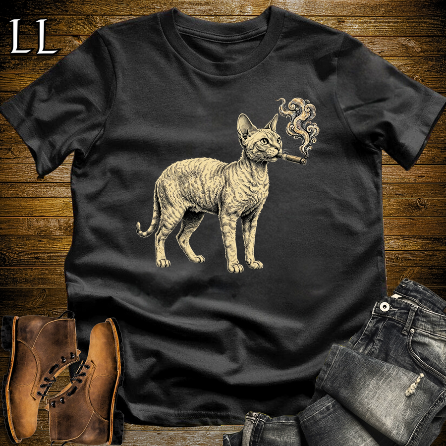 Vintage Cigar Devon Rex Softstyle T Shirt Black | Cigar Devon Rex Cat Tee