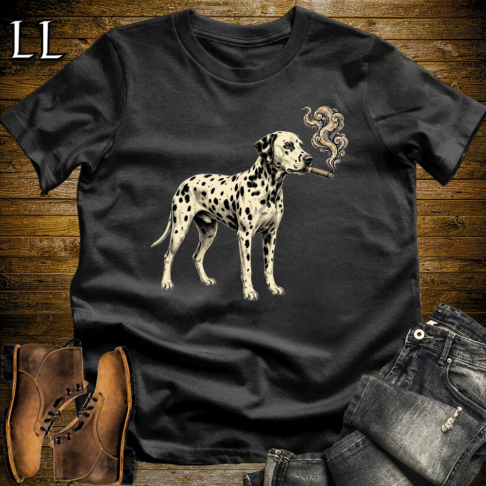 Vintage Cigar Dalmatian Softstyle T Shirt Black | Cigar Dalmatian Dog Tee