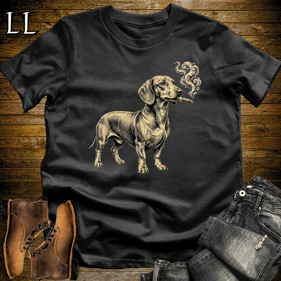 Vintage Cigar Dachshund Softstyle T Shirt Black | Cigar Dachshund Dog Tee
