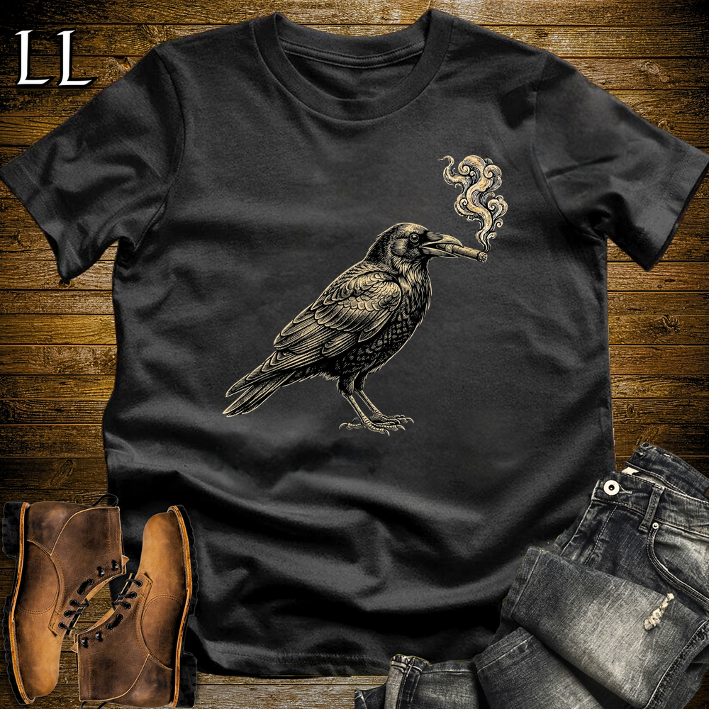 Vintage Cigar Crow Softstyle T Shirt Black | Cigar Lover Graphic Tee