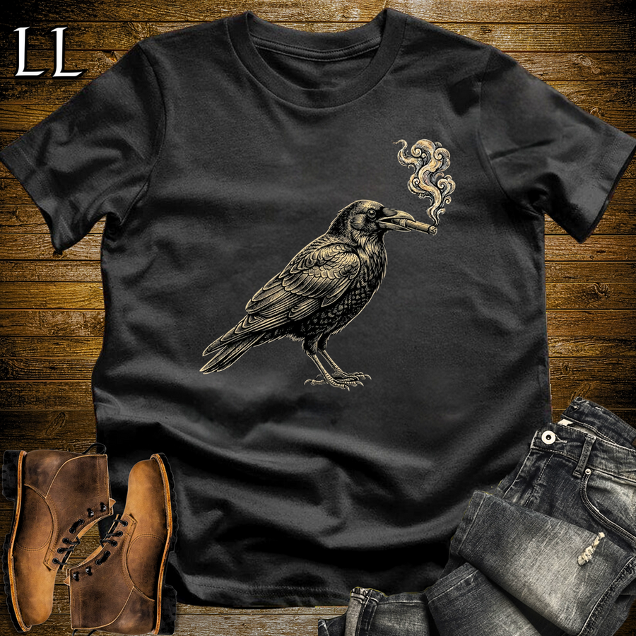 Vintage Cigar Crow Softstyle T Shirt Black | Cigar Lover Graphic Tee