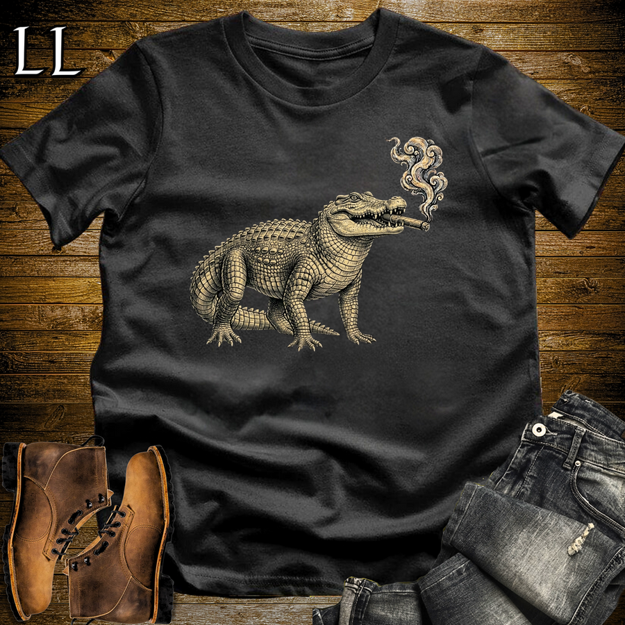 Vintage Cigar Crocodile Softstyle T Shirt Black | Cigar Lover Tee
