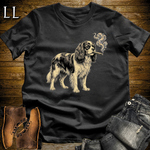 Vintage Cigar King Charles Cavalier Spaniel Softstyle T Shirt Black | Dog Lover Cigar Tee