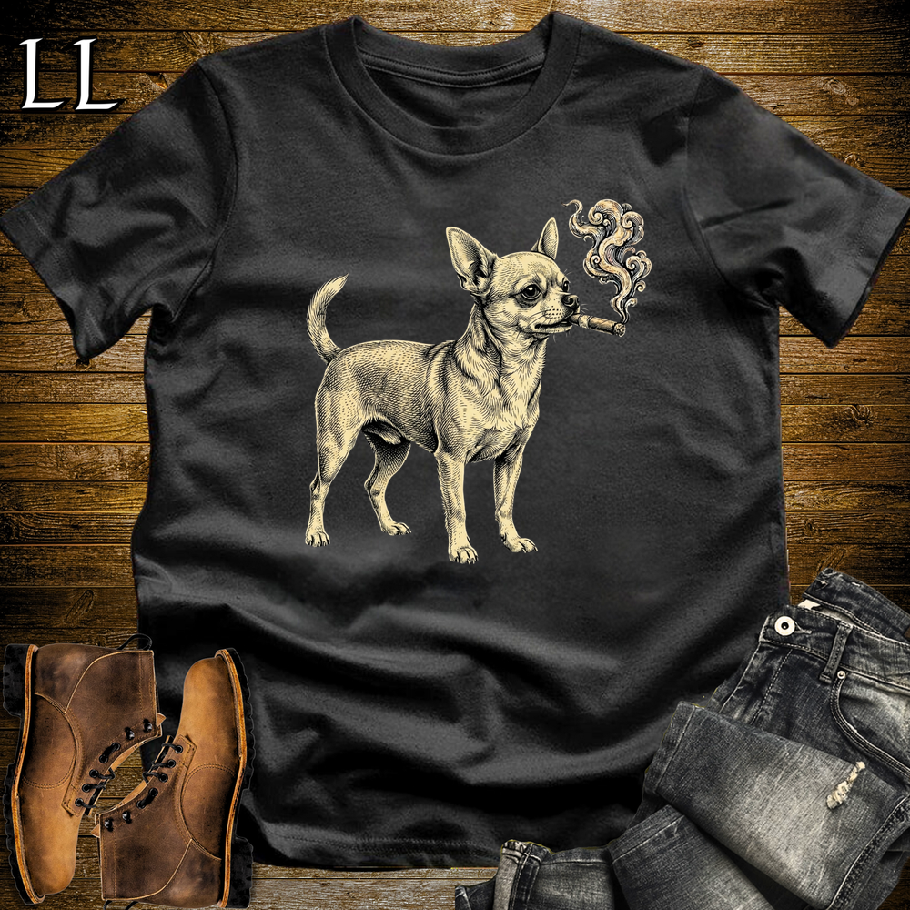 Vintage Cigar Chihuahua Softstyle T Shirt Black | Funny Dog Lover Cigar Tee