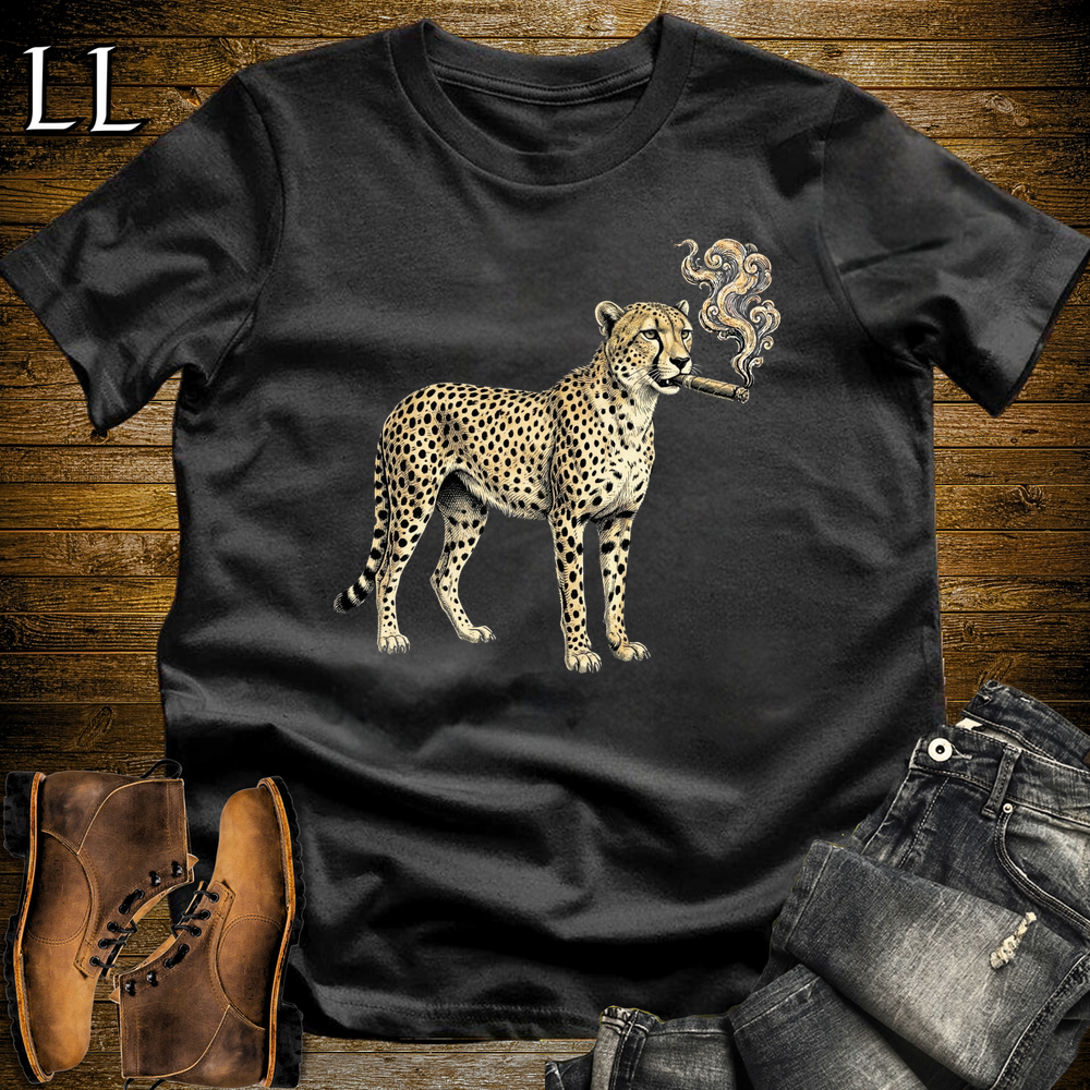 Vintage Cigar Cheetah Softstyle T Shirt Black | Funny Animal Cigar Tee