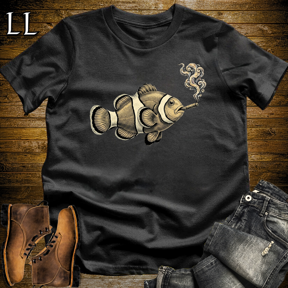 Vintage Cigar Clownfish Softstyle T Shirt Black | Funny Fish Cigar Tee