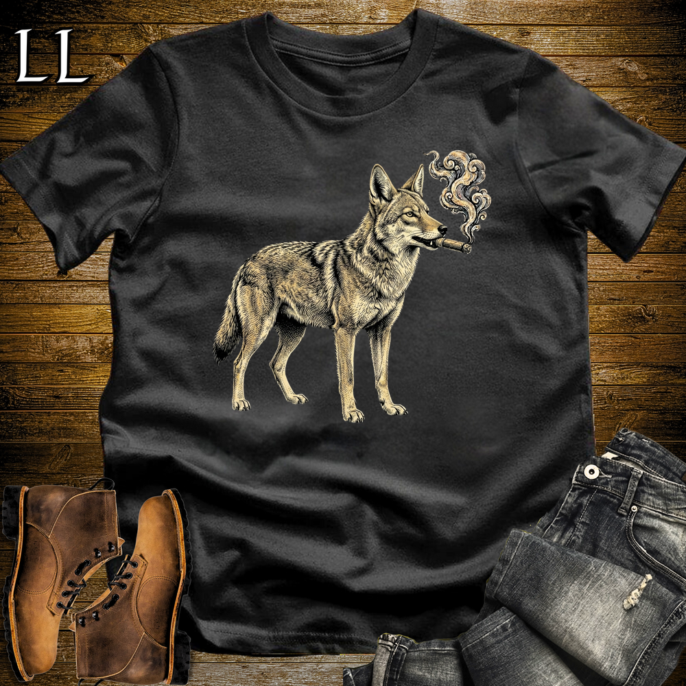 Vintage Cigar Coyote Softstyle T Shirt Black | Funny Animal Cigar Tee
