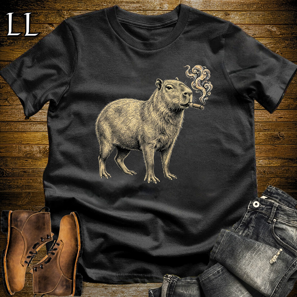 Vintage Cigar Capybara Softstyle T Shirt Black | Vintage Cigar Lover Tee