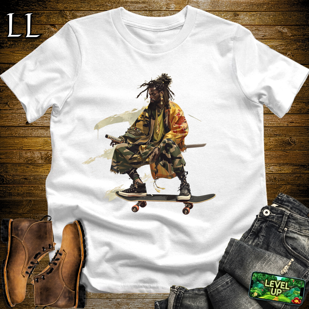African DreadLocks Skateboard Samurai White | African Warrior Tee