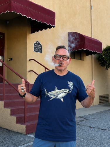 Legacy Layers Customer Wearing a Vintage Cigar Shark T-Shirt. 5 Star Verified Loox Review