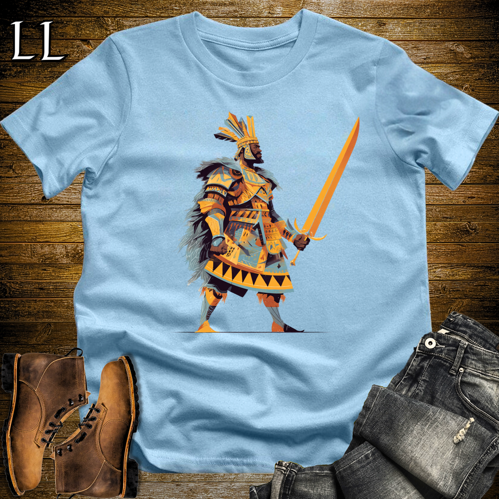 African Golden Swordmaster Light Blue | Gold Warrior Tee