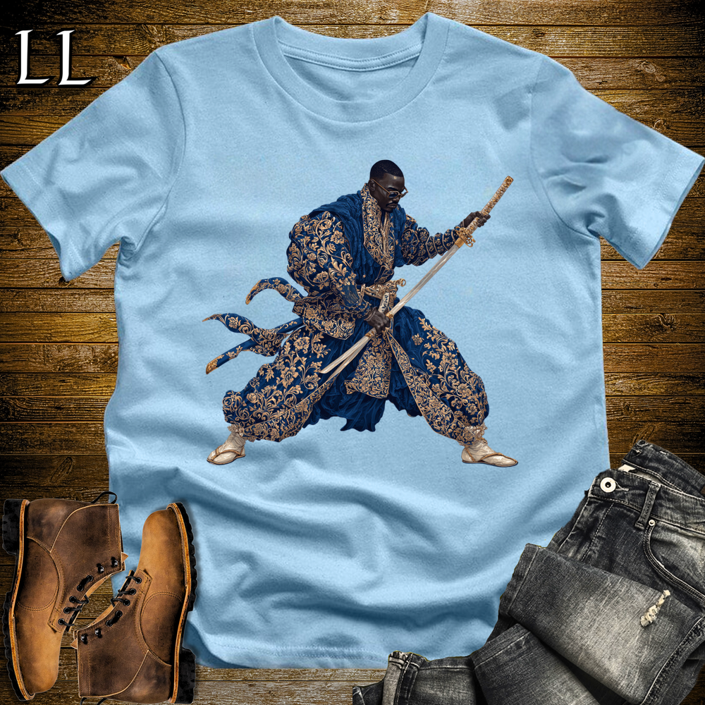 African Royal Gold Samurai King Light Blue | African Warrior Tee