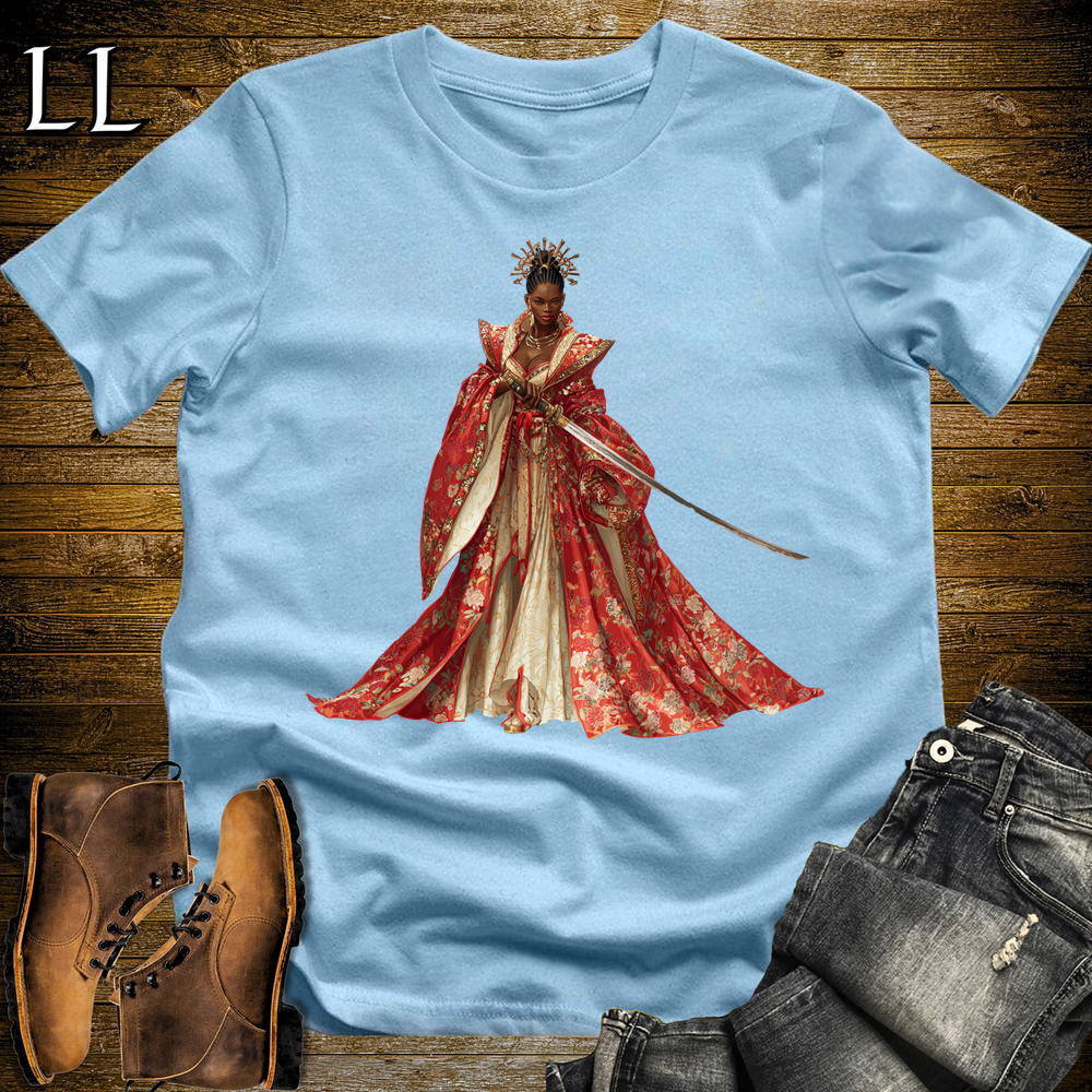 African Red Blossom Samurai Queen Light Blue | African Warrior Tee