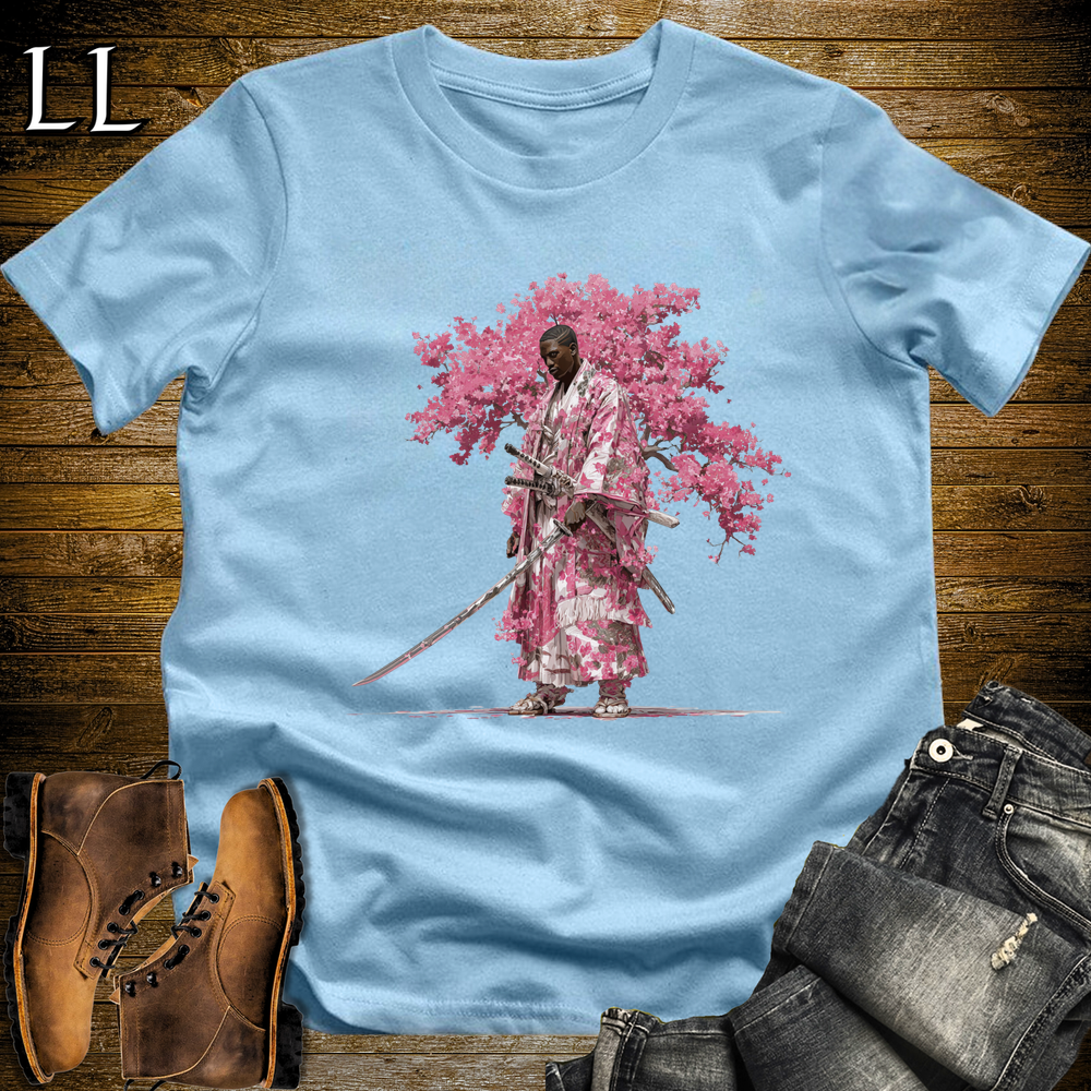 African Cherry Blossom Samurai King Light Blue | African Warrior Tee