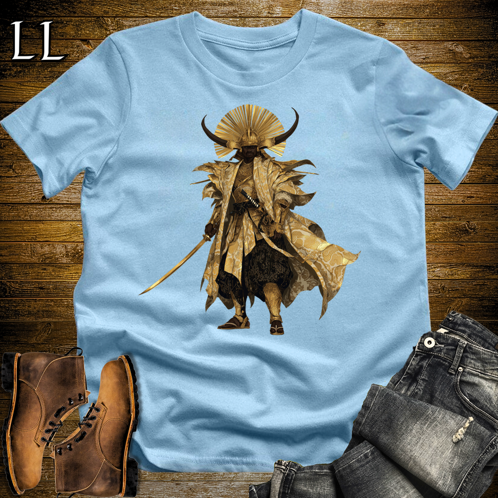 African Golden Samurai King Light Blue | African Warrior Tee