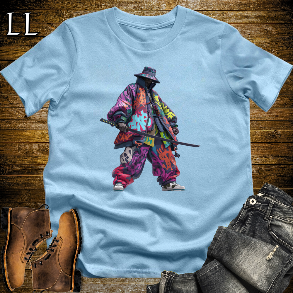 African Graffiti Street Samurai Light Blue | African Warrior Tee