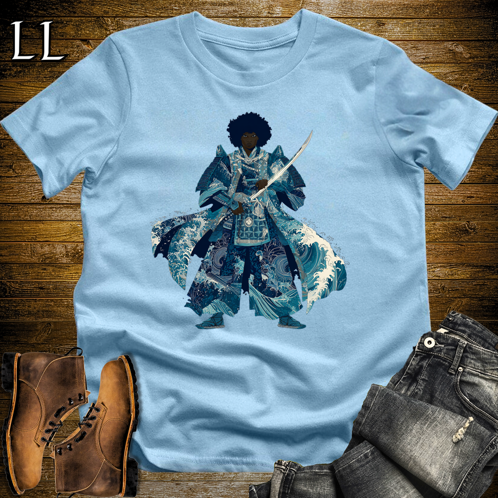 African Crashing Wave Samurai Light Blue | African Warrior Tee