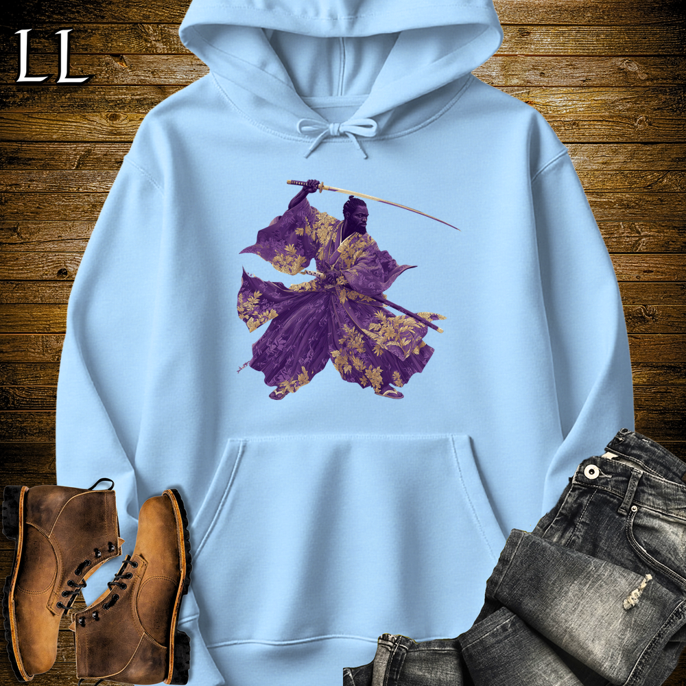 African Gold Blossom Samurai King Hooded Sweatshirt - Light Blue