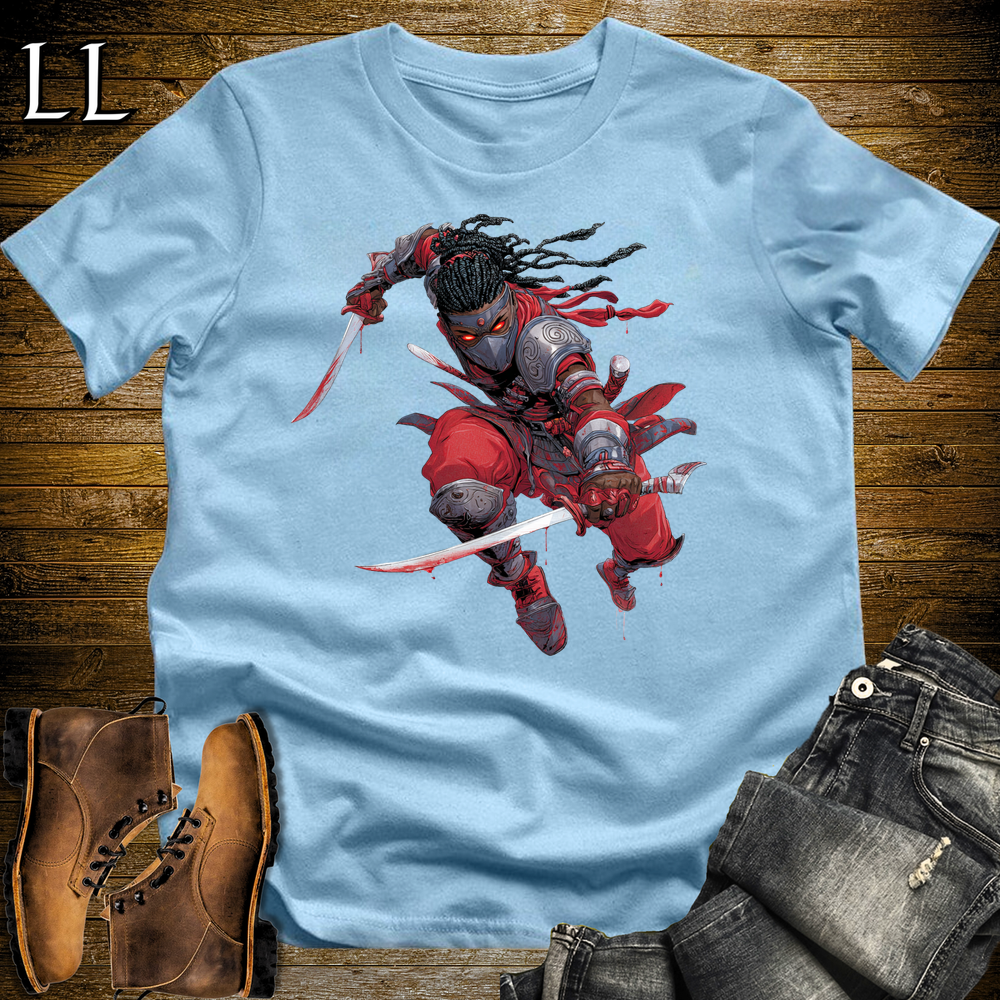 African Red Moon Assassin Softstyle Tee Light Blue | African Warrior Tee