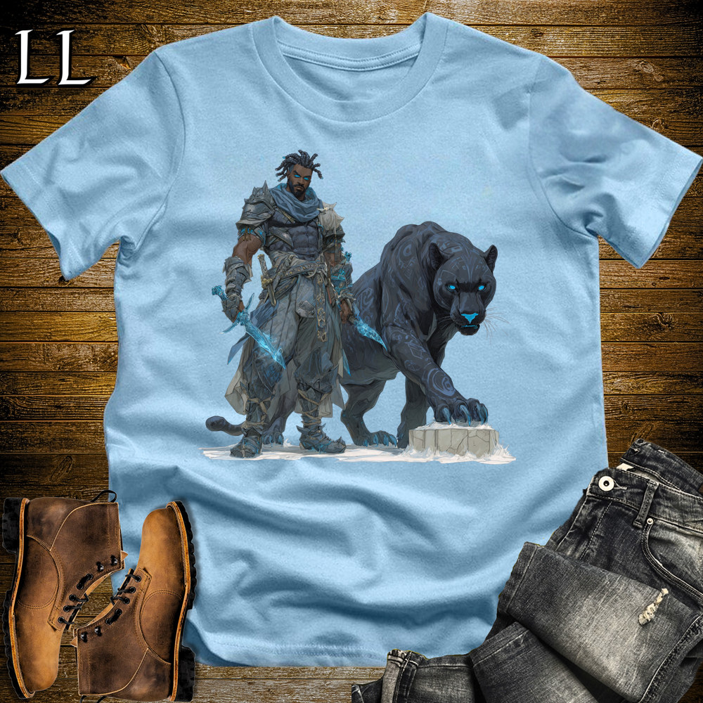 African Runic Black Panther Assassin Softstyle Tee Light Blue | African Warrior Tee