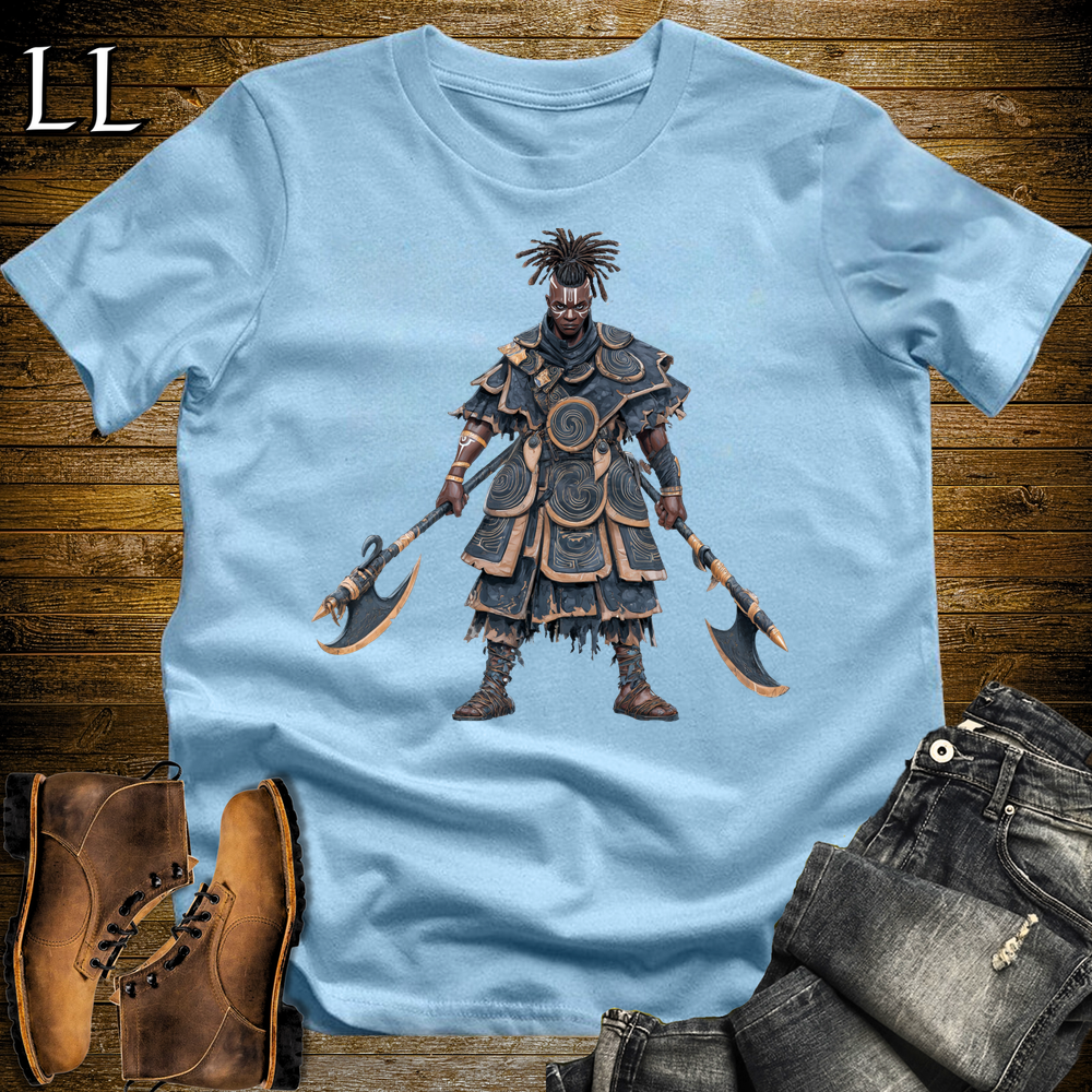 African Blue Dual Axe Warrior Softstyle Tee Light Blue | African Heritage Tee