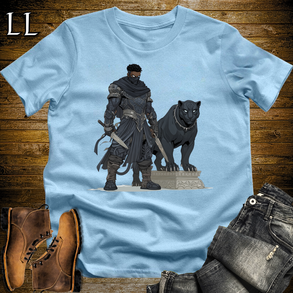 African Black Panther Assassin Softstyle Tee Light Blue | African Warrior Tee