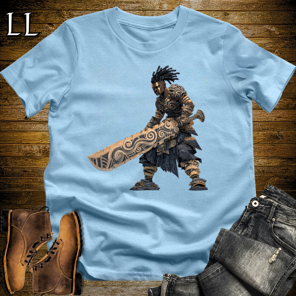 African Ancient God Sword Warrior Softstyle Tee Light Blue | African Warrior Graphic