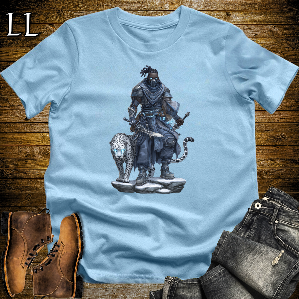 African Snow Leopard Assassin Softstyle Tee Light Blue | African Warrior Tee