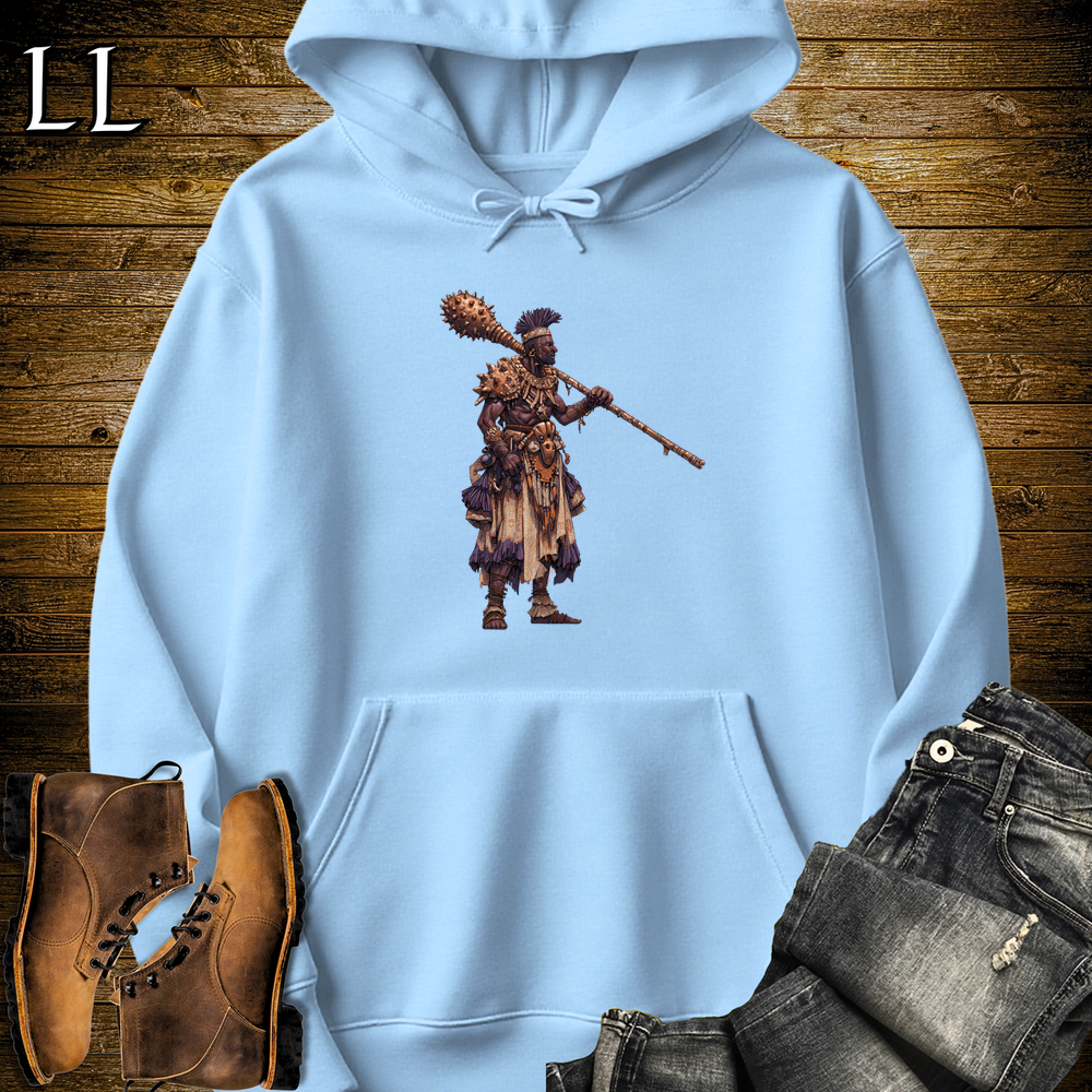 African Copper Mace Warrior Hooded Sweatshirt - Light Blue