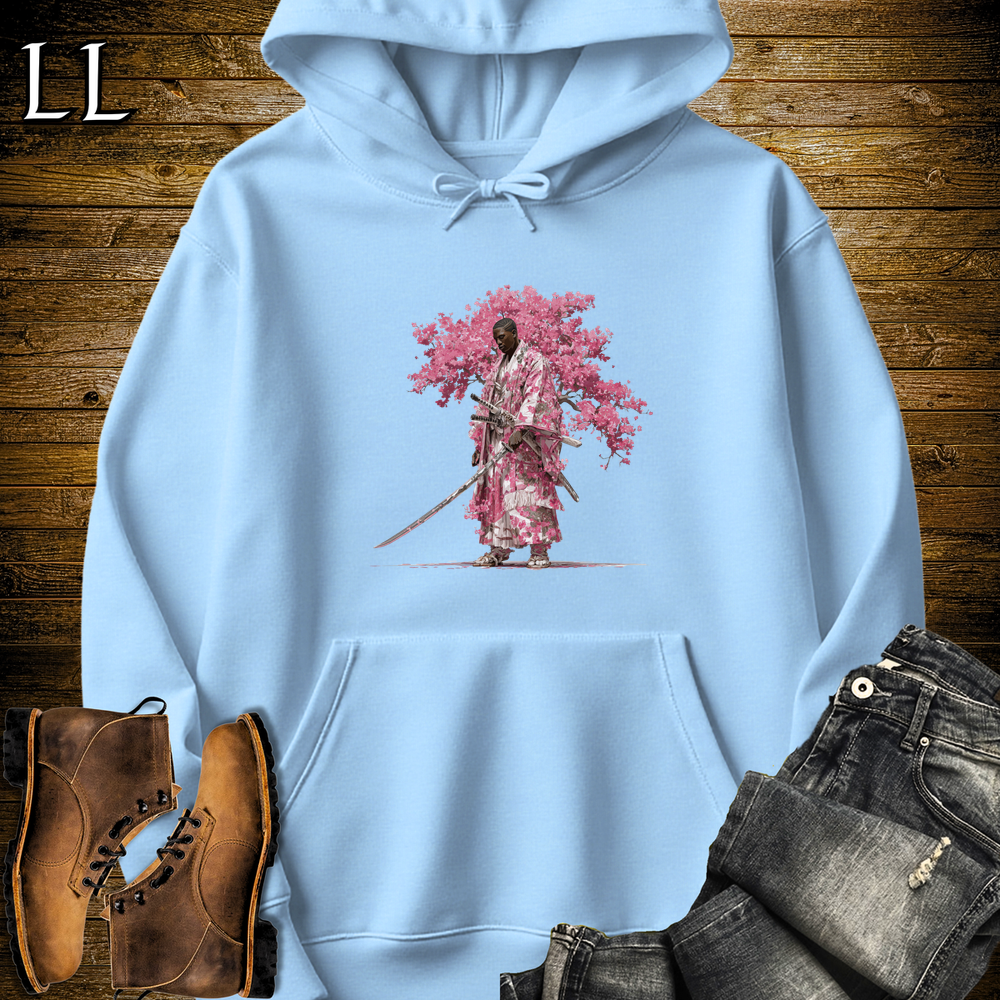 African Cherry Blossom Samurai King Hooded Sweatshirt - Light Blue