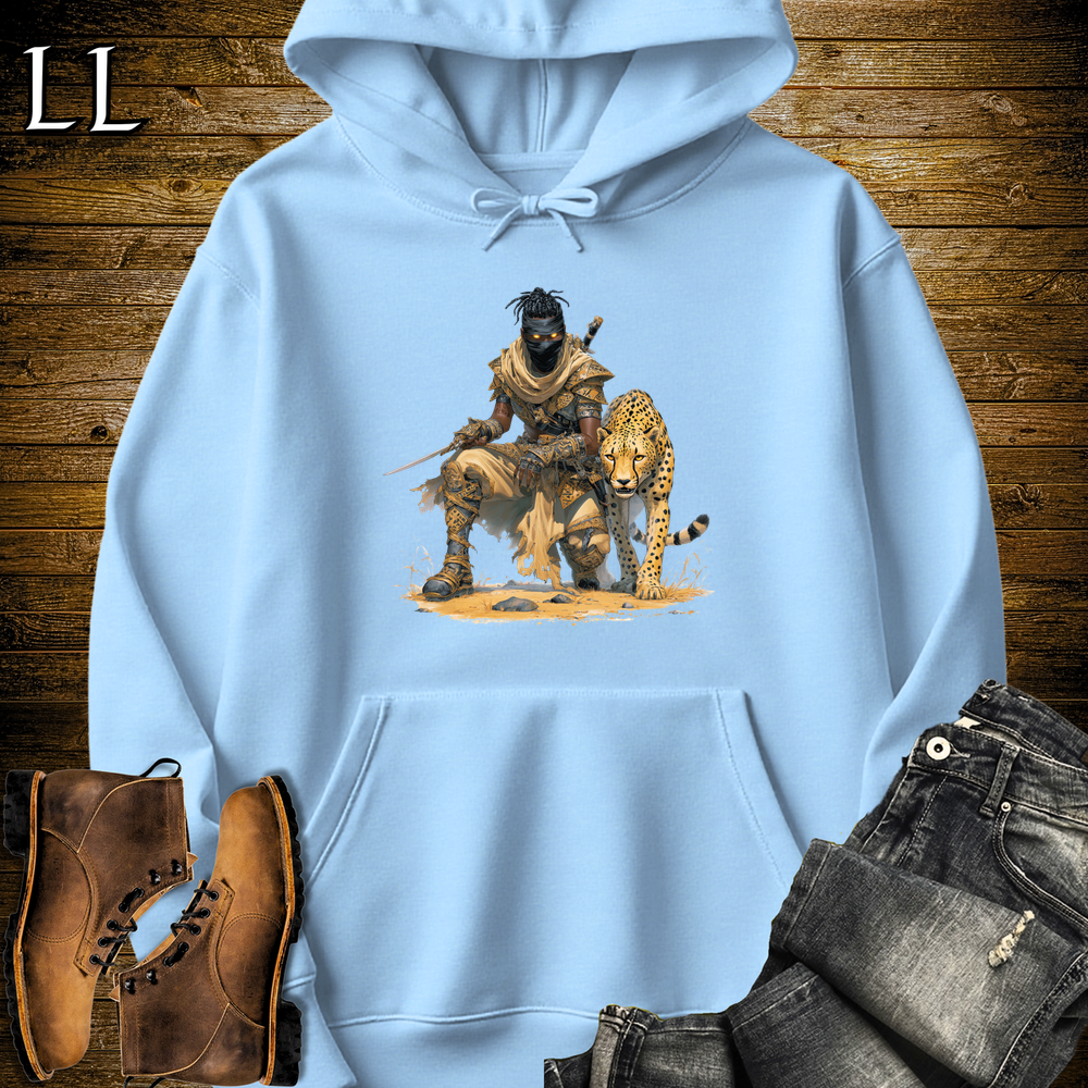 African Cheetah Assassin Hooded Sweatshirt Light Blue | African Warrior Hoodie