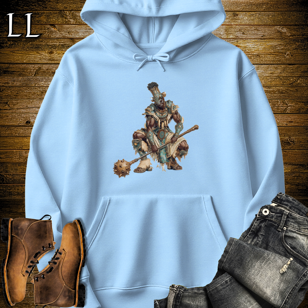 African Bronze Mace Warrior Hooded Sweatshirt - Light Blue