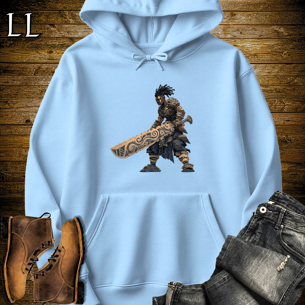 African Ancient God Sword Warrior Hooded Sweatshirt - Light Blue