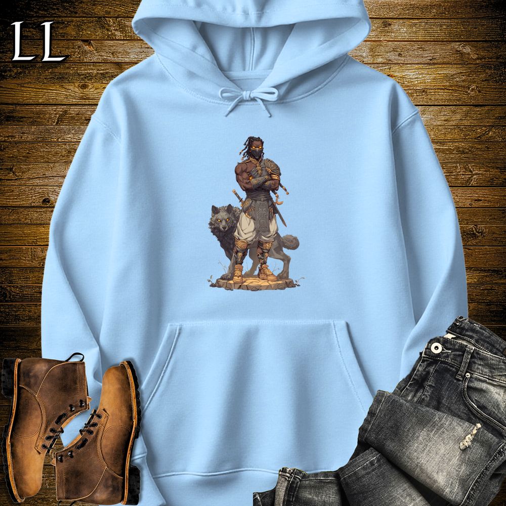 African Black Wolf Assassin Hooded Sweatshirt - Light Blue
