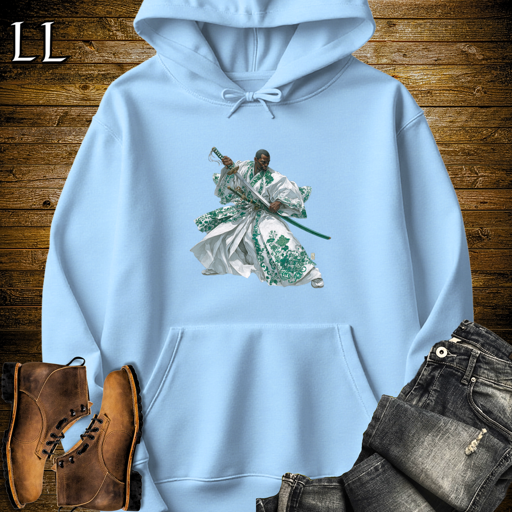 African Emerald Samurai King Hooded Sweatshirt - Light Blue