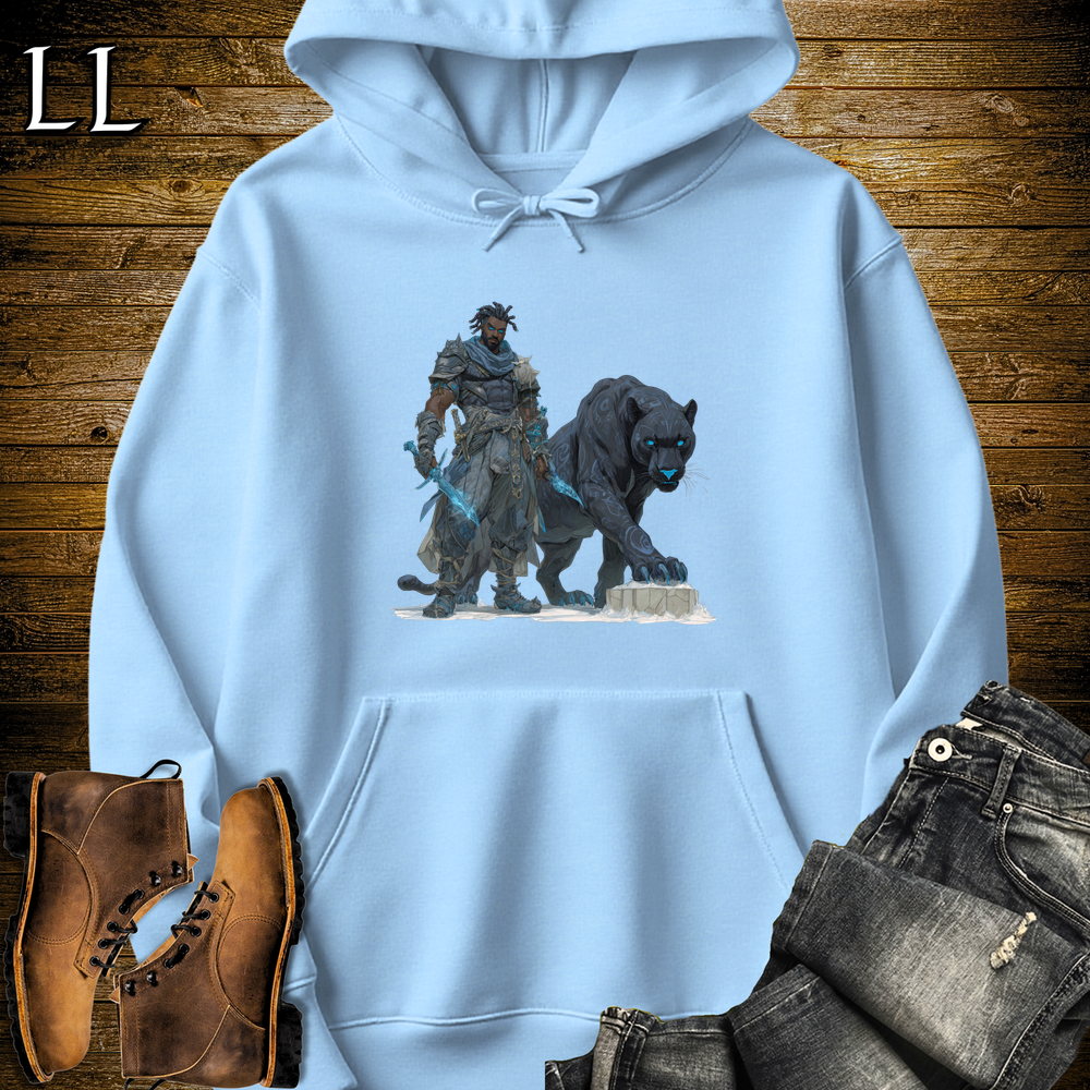 African Runic Black Panther Assassin Hooded Sweatshirt Light Blue | African Warrior Hoodie