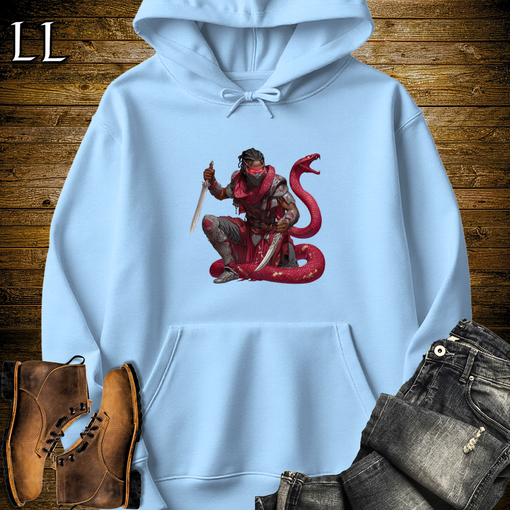 African Red Snake Assassin Hooded Sweatshirt Light Blue | African Warrior Hoodie