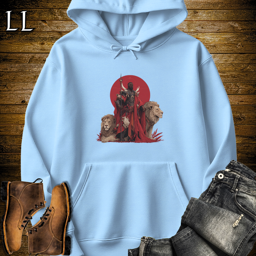 African Red Moon Lion King Hooded Sweatshirt Light Blue | Red Moon Lion
