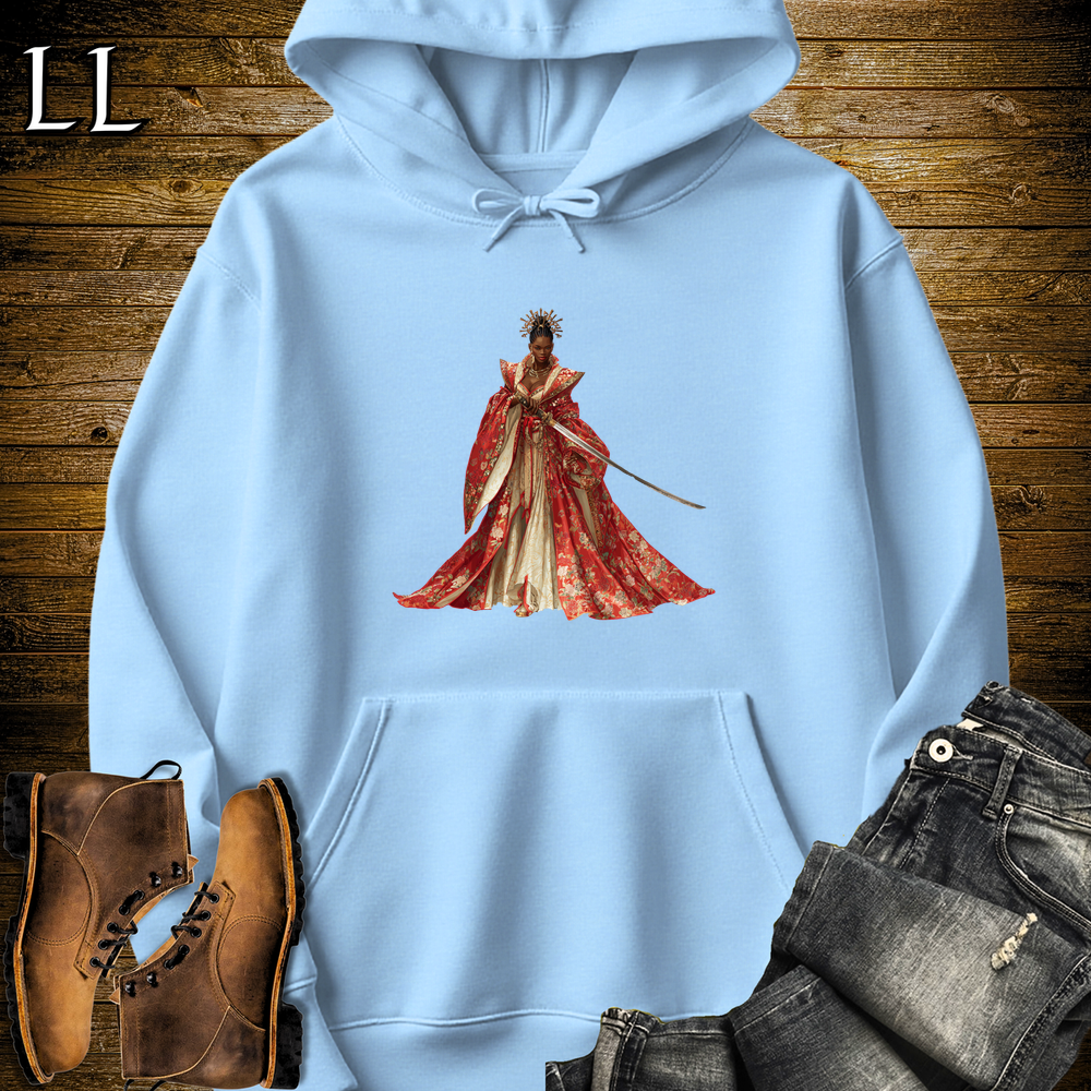 African Red Blossom Samurai Queen Hooded Sweatshirt - Light Blue