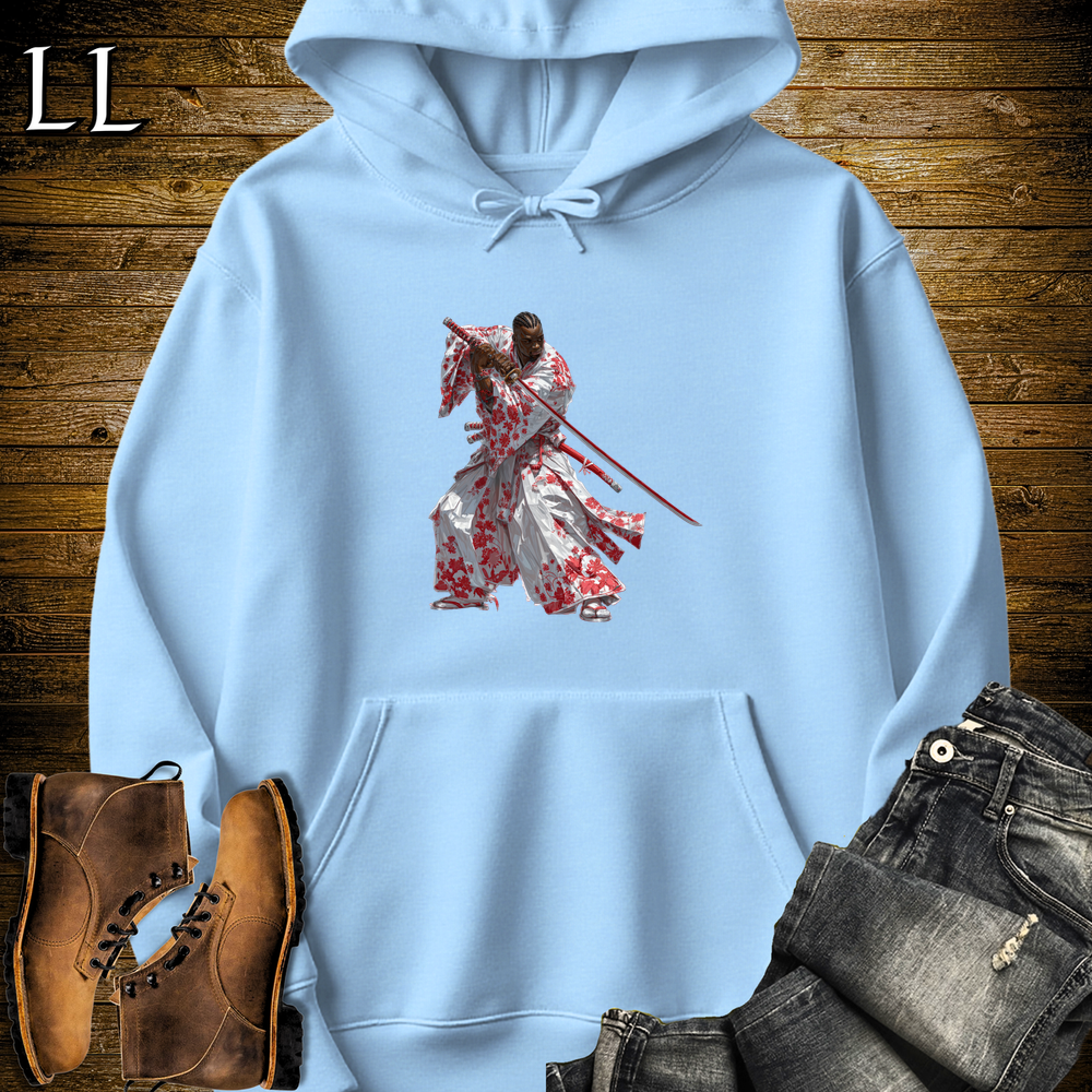 African Red Blossom Samurai Hooded Sweatshirt - Light Blue