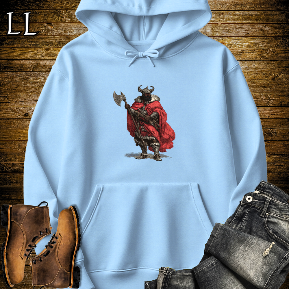African Viking King Hooded Sweatshirt Light Blue | Regal Warrior