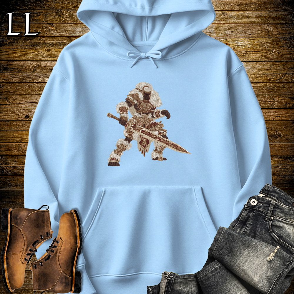African Tribal Sword King Hooded Sweatshirt Light Blue | Sword Master