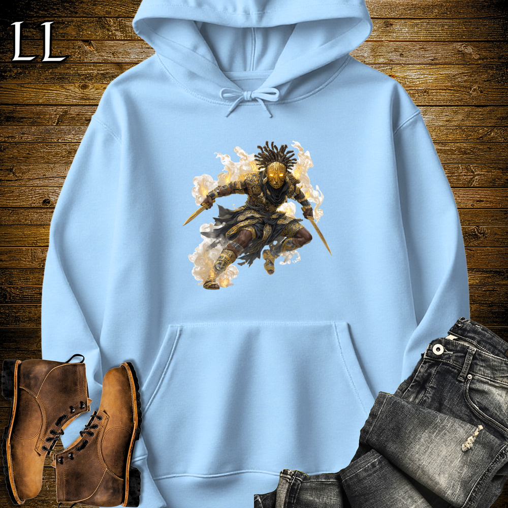 African Tribal Mask Assassin Hooded Sweatshirt Light Blue | African Warrior Hoodie