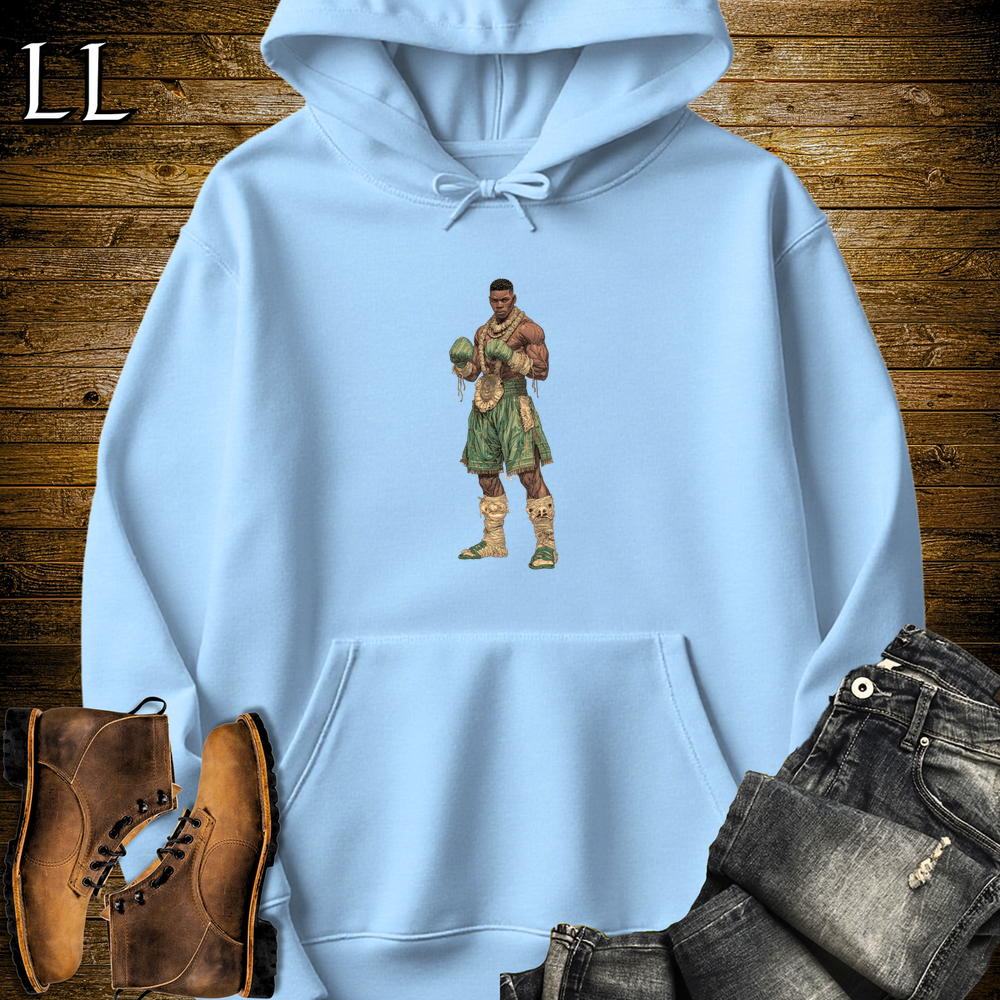 African Tribal Boxing King Hooded Sweatshirt Light Blue | Boxer Warrior