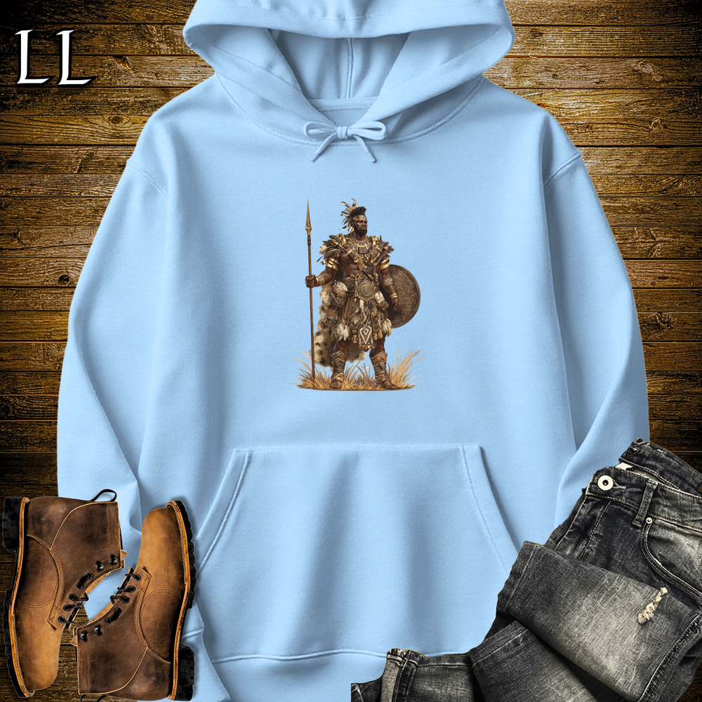 African Zulu Spear Warrior Hooded Sweatshirt - Light Blue